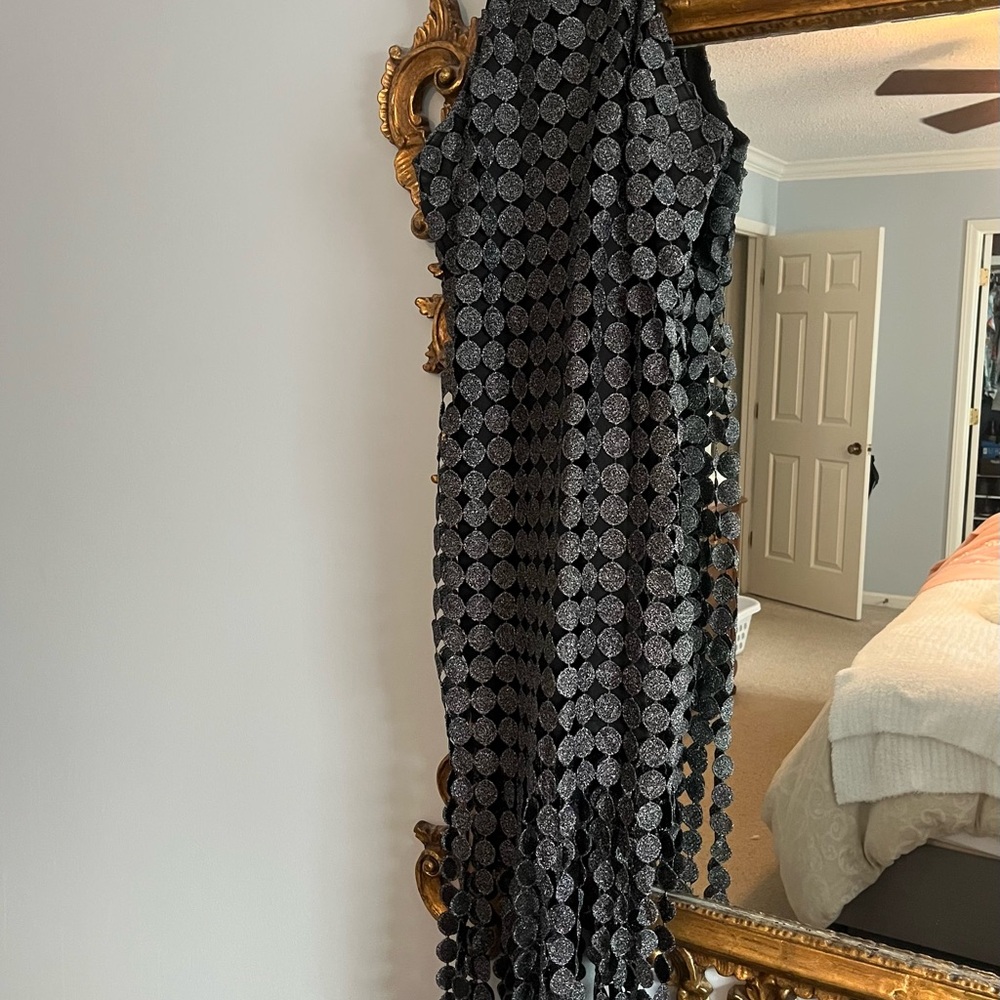 Just Me Black and Silver Textured Dress. Flapper Style. Size 6-8